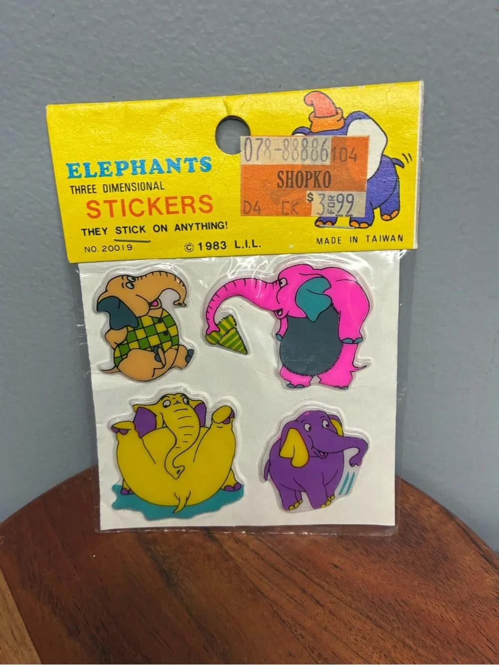 1983 Puffy Elephant Stickers Sealed L.I.L. Taiwan NOS ShopKo Vintage